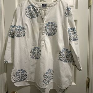 Madison Mathew Blue and White Block Print Tunic/Shirt